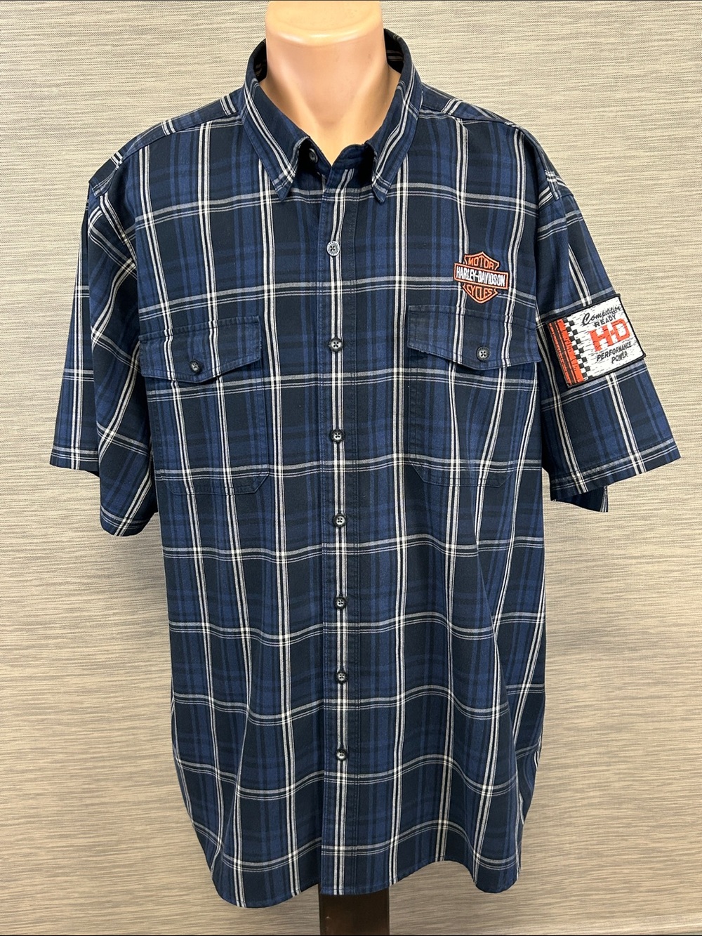 Harley-Davidson Blue Plaid Short-Sleeve Button-Down Shirt. 3XL